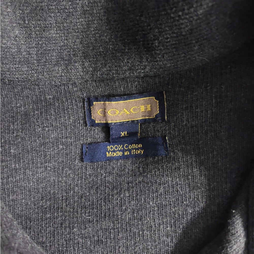 COACH Heavy Grey Ribbed Cotton Mock Neck Henley Pullover Sweater - Picture 6 of 9